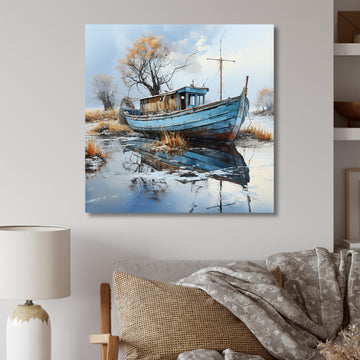 Boat Fishing Charm In Winter - Boat Fishing Canvas Wall Art